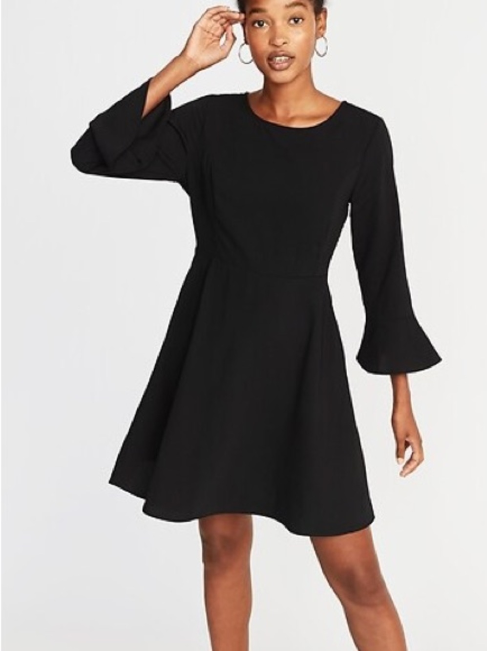 Old Navy Fit & Flare Flute-Sleeve Crepe Dress Women XL Black Feminine